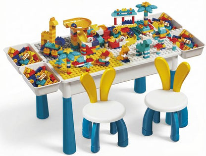 Kindertafel Met 2 Stoel + 4 Bakjes + 156 DIY-Blokken + 148 Schuifblokken - 2-in-1 Bouwtafel & Leertafel - Speeltafel Geschikt voor Duplo® blokken - Blokken Tafel Kinderen - zandtafel - watertafel - Ideaal Cadeau voor Kerst & Verjaardagen - Groen