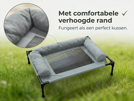 Hondenstretcher - 83x61x17 cm - Verhoogd Hondenbed met Hoofdkussen - Hondenligbed - Ademend Zomerbed - Hondenmand op Poten - Gewrichtsvriendelijk - Hondencampingbed - Tot 30 kg - Grijs