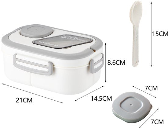 Lunchbox Set 1200+600ml voor Vaatwasser & Magnetronbestendig - Yoghurt en Muesli beker to go - broodtrommel met sausbox ‌en bestek‌ - Lunchpot met Isolerende Draagtas -Bento box voor volwassenen en kinderen‌ - Voor Werk, School, Picnic - Wit