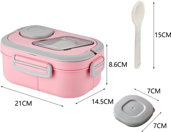 Lunchbox Set 1200+600ml voor Vaatwasser & Magnetronbestendig - Yoghurt en Muesli beker to go - broodtrommel met sausbox ‌en bestek‌ - Lunchpot met Isolerende Draagtas -Bento box voor volwassenen en kinderen‌ - Voor Werk, School, Picnic - Roze