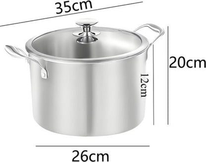 RVS Soeppan met Glazen Deksel - Ø 26 cm - 4.5 Liter - Geschikt voor Inductie & Gas - Hoge Kookpan - Zilver - PFAS-vrij - Grote Roestvrij Stalen Bouillonpan & Stamppotpan - Vaatwasserbestendig