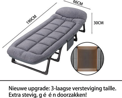 Veldbed - Campingbed - Logeerbed met kussen - Opvouwbaar Kampeerbed - 190x66x30 cm - Strandbed - Versterkt 8-Poots - Met bekerhouder - Met 3x Lendensteun - Stevig Kussen - Inklapbaar - Antraciet/Grijs - Ideaal voor Tuin, Kamperen & Reis