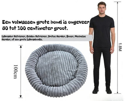 Donut Hondenmand 100 cm - Ronde huisdier nesten - Fluffy Hondenkussen - wasbaar - Anti-slip Mat Onderkant - voor grote honden - Anti Stress & Kalmerende Werking - Hondenmand rond - Comfortabele Slaapmand - Luxe Dierenbenodigdheden - Dog Bed - grijs