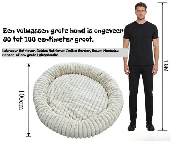 Donut Hondenmand 100 cm - Ronde huisdier nesten - Fluffy Hondenkussen - wasbaar - Anti-slip Mat Onderkant - voor grote honden - Anti Stress & Kalmerende Werking - Hondenmand rond - Comfortabele Slaapmand - Luxe Dierenbenodigdheden - Dog Bed - beige