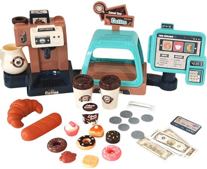 Speelset voor kinderen, 41pcs +, Koffiezetapparaat, Leren en Serveren Koffiemachine, Winkeltje Speelgeld met Licht & Geluid - Educatief Rollenspel - Interactief speelgoed - Keuken & Restaurant Verjaardag Cadeau voor Jongens & Meisjes 3 Jaar