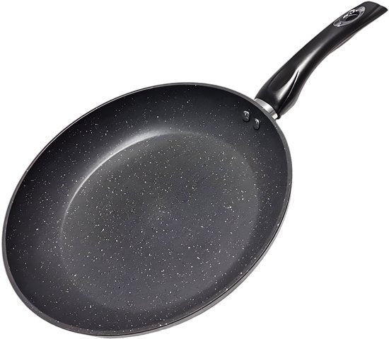 Koekenpan Ø 28 cm - PFAS & PTFE vrij – Robuust Aluminium (Heavy Duty) – Marmerlook – Inductie, Elektrisch, Keramisch & Gas – Diep Model (5.5 cm) met Hoge Rand – Duurzame Anti-aanbaklaag – Graniet Effect Bakpan – Koudgreep – Universele Inductiepan