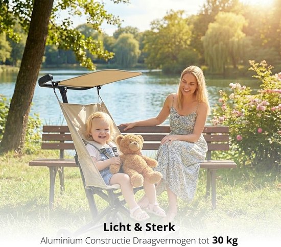 Lichtgewicht Buggy & Reisbuggy - Compact inklapbaar Kinderwagen - Opvouwbaar Wandelwagen - Tot 30kg Draagkracht - Stabiel 4-Wiel Design & Anti-Schok - Ideaal voor Camping & Auto - Oersterk Aluminium Frame - Eenhands Inklapbaar - Beige