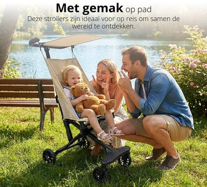 Lichtgewicht Buggy & Reisbuggy - Compact inklapbaar Kinderwagen - Opvouwbaar Wandelwagen - Tot 30kg Draagkracht - Stabiel 4-Wiel Design & Anti-Schok - Ideaal voor Camping & Auto - Oersterk Aluminium Frame - Eenhands Inklapbaar - Beige