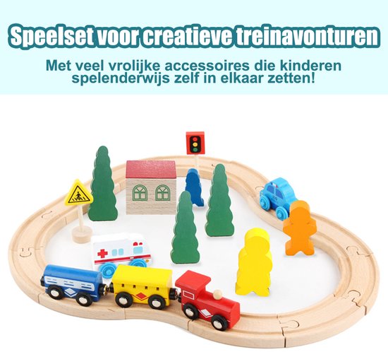 Houten treinset Treinbanen 31-delig – DIY '8'-vorm – meerkleurig – stimuleert de motorische en cognitieve ontwikkeling – Kindercadeaus