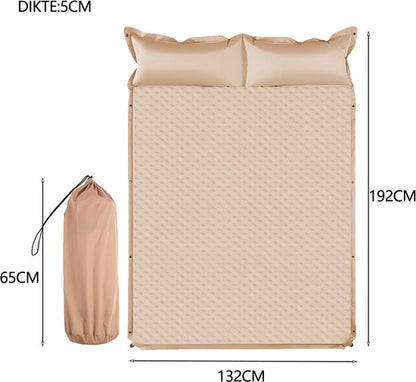 Slaapmat - Dubbel Campingmatras 192x132 cm Extra Breed - 5 cm Dikte - Incl. Stofvrije Hoes - Comfortabe - Opvouwbaar Kampeermatras - Logeermatras - 2-Persoons - Kaki