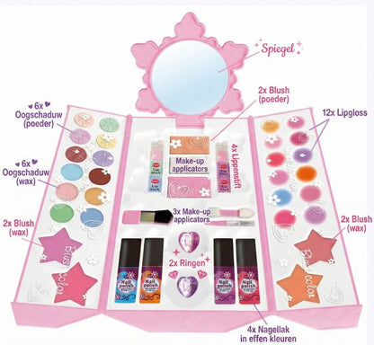 Luxe Kinder Make-up Set in Handtas met Oogschaduw & Lipgloss - 45-delige Cosmetica Koffer met Peel-Off Nagellak & Spiegel - 100% Afwasbaar & Veilige Ingrediënten - Hét Cadeau voor Verjaardag - Uitgebreid Speelgoed Cadeau voor Meisjes Vanaf 5 Jaar