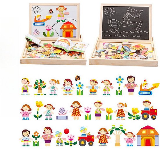 2 in 1 dubbelzijdig magnetisch speelbord – Houten Speelbox voor kinderen – Educatief speelgoed – tekenfilmfiguren