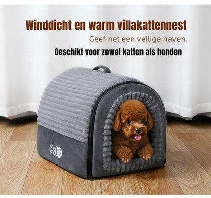 Hondenmand & Kattenhuis - 43*39*37CM - Luxe Huisdierbed - Opvouwbaar tot Sofa- Met Uitneembaar Kussen&Handvat - Wasbaar & Anti-slip - voor Middelgrote & Kleine Honden - Geschikt voor Alle Kittens - Indoor Iglo Slaapplek - Winter Warme Slaapzak -Grijs