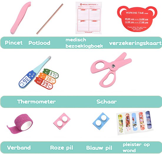 Dokter Speelgoedset 21-delig voor Peuters – Houten Dokterssetje met Stethoscoop, Spuit en Thermometer – Educatief Rollenspel Speelgoed