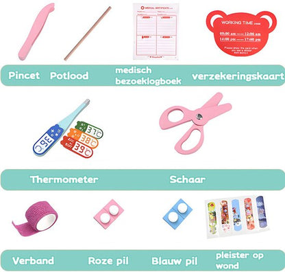 Dokter Speelgoedset 21-delig voor Peuters – Houten Dokterssetje met Stethoscoop, Spuit en Thermometer – Educatief Rollenspel Speelgoed