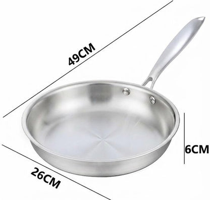 RVS Koekenpan Ø 26 cm - PFAS-vrije Bakpan Zonder Anti-aanbaklaag - Inductie & Ovenbestendig - Ideaal voor Vlees - Vaatwasserbestendig - Zilver