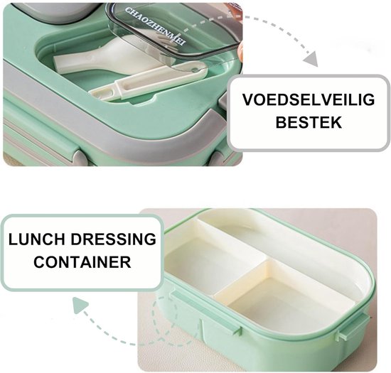 Lunchbox Set 1200+600ml voor Vaatwasser & Magnetronbestendig - Yoghurt en Muesli beker to go - broodtrommel met sausbox ‌en bestek‌ - Lunchpot met Isolerende Draagtas -Bento box voor volwassenen en kinderen‌ - Voor Werk, School, Picnic - Groen
