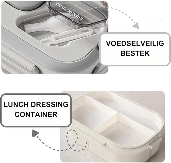Lunchbox Set 1200+600ml voor Vaatwasser & Magnetronbestendig - Yoghurt en Muesli beker to go - broodtrommel met sausbox ‌en bestek‌ - Lunchpot met Isolerende Draagtas -Bento box voor volwassenen en kinderen‌ - Voor Werk, School, Picnic - Wit