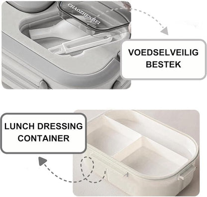 Lunchbox Set 1200+600ml voor Vaatwasser & Magnetronbestendig - Yoghurt en Muesli beker to go - broodtrommel met sausbox ‌en bestek‌ - Lunchpot met Isolerende Draagtas -Bento box voor volwassenen en kinderen‌ - Voor Werk, School, Picnic - Wit