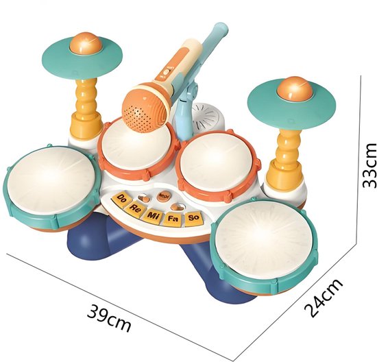Interactief Baby Drumstel & Muziekinstrument - 3-in-1 Speelgoed met Piano, Microfoon en Licht & Geluid - Educatief Muziek Speelgoed voor Peuter - Verjaardag Cadeau voor Jongens & Meisjes 1 Jaar+