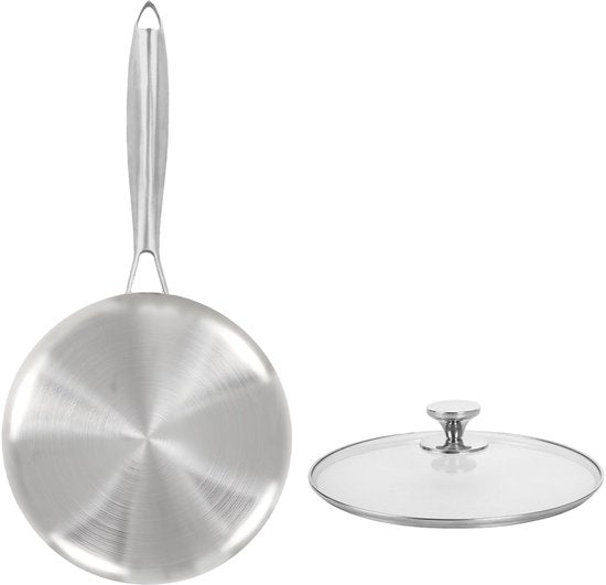 RVS Soeppan met Glazen Deksel - Ø 20 cm - Geschikt voor Inductie, Gas, Elektrisch & Keramisch - 100% PFAS-vrij - Vaatwasserbestendig - Hoogwaardig Roestvrij Staal - Koudgrepen & Sandwichbodem - Snelle Warmteverdeling - voor Soep, Pasta & Groenten