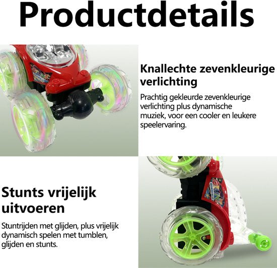 Off-Road RC Auto - speelgoed afstandsbediening auto - 360° Draaien - LED Verlichting - Stuntauto - Draadloze Afstandsbediening - Cool Design - Oplaadbare Accu - Voor Jongens & Meisjes - Rood