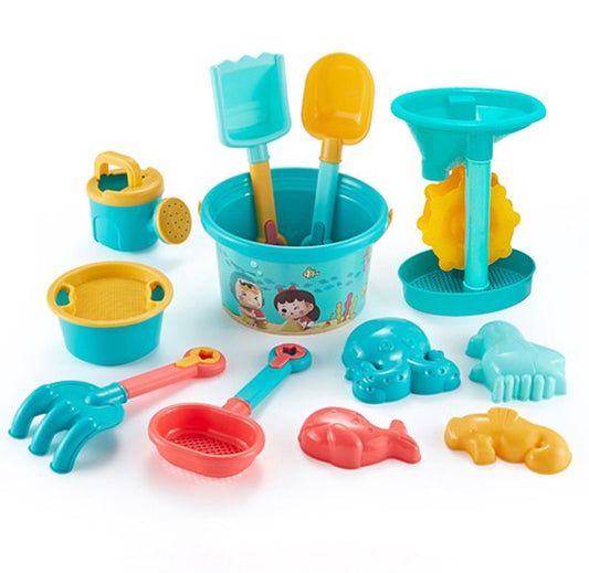 Zandspeelset 12-delige - Waterspeelset voor Kinderen – Compleet Pakket met Emmer, Gieter, Watermolen, Zandvormpjes en Schep voor Strand- en Tuinplezier - Zandbakken - Buitenspeelgoed - Speelgoed - Stevig Materiaal