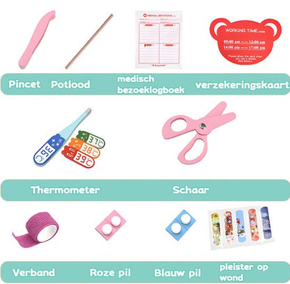 Dokterset Speelgoed 21 deligs - Inclusief stethoscoop spuit thermometer verband – Realistisch Rollenspel - Houten speelgoedset - Dokterssetje - Peuter