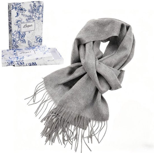 100% Cashmere Sjaal Dames - Zachte Kasjmier Wintersjaal in Chique Geschenkverpakking - Premium Kwaliteit met Waterrimpel Glans - Warm & Stijlvol - Verjaardag Cadeau voor Vrouwen - Heidegrijs