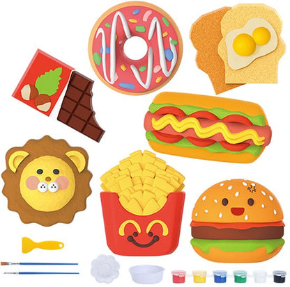 Knutselpakket Magneten Maken & Gips Gieten - DIY Creatief Speelgoed Set - Thema Eten met Hamburgers, Donuts & Frietjes - Inclusief Verf & Vormpjes - Knutselen voor Kinderen - Koelkast Magneten - Speelset - Verjaardag Cadeau Jongens & Meisjes