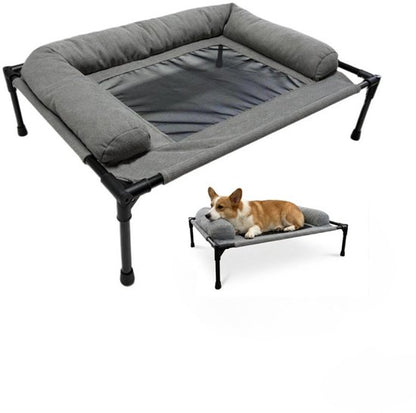 Hondenstretcher - 83x61x17 cm - Verhoogd Hondenbed met Hoofdkussen - Hondenligbed - Ademend Zomerbed - Hondenmand op Poten - Gewrichtsvriendelijk - Hondencampingbed - Tot 30 kg - Grijs