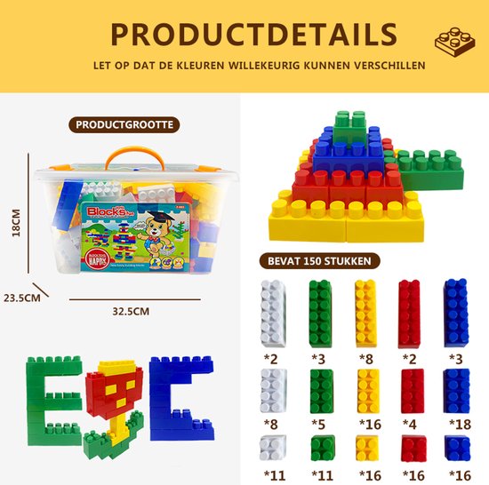 Montessori Constructiespeelgoed – 150-delige Bouwset – Kunststof Bouwblokken – Educatief & Creatief Speelgoed – Voor Kinderen