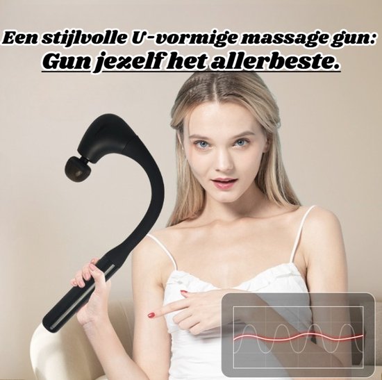 Massage Gun met Verlengd Handvat - Diepe Spiermassage & Percussie Massage - Professioneel Spiermassageapparaat voor Rug, Nek & Schouders - U-vormig & Ergonomisch Design - Draadloos Massagepistool - 4 Opzetstukken - Krachtig Spierherstel & Ontspanning