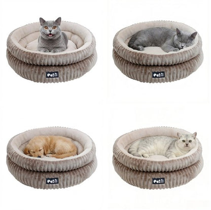 Donut Hondenmand & Kattenmand 65 cm - Fluffy Pluche Huisdierbed met Uitneembaar Kussen - Anti Stress & Kalmerend - Met Anti-slip Bodem - Zacht en Wasbaar in Machine - Ondersteuning voor Nek en Rug - voor Kleine tot Middelgrote Honden & Katten - Kaki