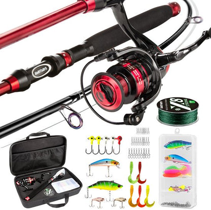 Ghosthorn Telescoop Vishengel Set – Draagbare Visuitrusting voor Beginners en Gevorderden – Samenklapbare Hengel met Molen, Lijn en Aas – Ideaal voor Zoet- en Zoutwater Vissen – Rood - 2.1M 7FT