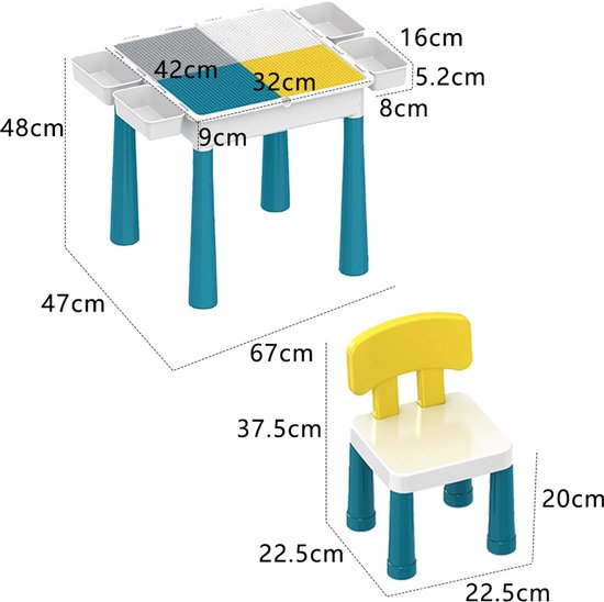 Kindertafel Met 1 Stoel + 4 Bakjes + 410 Bouwstenen - 2-in-1 Bouwtafel & Leertafel - Speeltafel Geschikt voor Lego® & Duplo® blokken - Blokken Tafel Kinderen - zandtafel - watertafel - Ideaal Cadeau voor Kerst & Verjaardagen - Groen