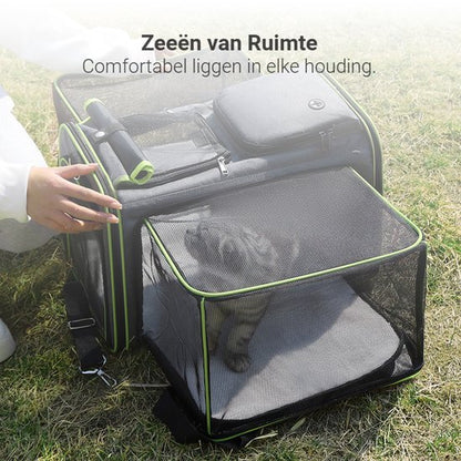 Grote Uitbreidbare Huisdier Reistas - 48x31x80 cm - Draagtas Hond - Draagtas Kat - Kattentas - Draagtas voor Katten & Kleine Honden - Tot 8kg - Opvouwbaar - Ventilerend - Met Bagageband & Schouderband - Met Opbergvakken - Groen