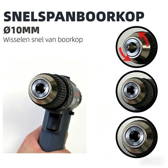 Gevulde Gereedschapskoffer - Accuboormachine Set in Koffer - Complete Gereedschapsset inclusief Handgereedschap en Borenset - 10mm - Type-C Oplaadbaar - Inclusief Schroevendraaiers, Tang en Accessoires - wit