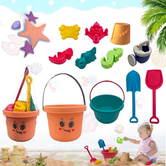 Zandspeelgoed Set 11-delig - Complete Strandspeelgoed Set met Emmer, Schepje, Gieter & Zandvormpjes - Strand/Zandbak Speelgoed voor Kinderen - Duurzaam Plastic Zandset - Stevig Materiaal - Oranje