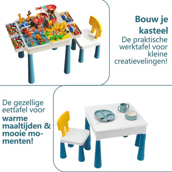 Kindertafel Met 1 Stoel + 4 Bakjes + 410 Bouwstenen - 2-in-1 Bouwtafel & Leertafel - Speeltafel Geschikt voor Lego® & Duplo® blokken - Blokken Tafel Kinderen - zandtafel - watertafel - Ideaal Cadeau voor Kerst & Verjaardagen - Groen