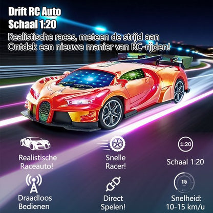 RC Racing Auto - Speelgoed Auto met 3D LED-Verlichting - 1:20 Simulatie - Draadloze Afstandsbediening - Hoge Snelheid - Binnen & Buiten Gebruik - Voor Kinderen - Rood