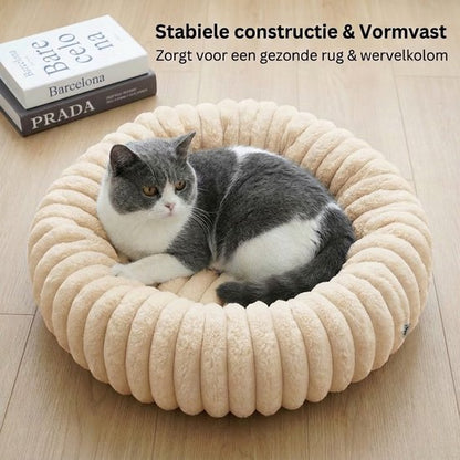 Donut Hondenmand & kattenmand 60 cm - Ronde huisdier nesten - Fluffy Hondenkussen - wasbaar - Anti-slip Mat Onderkant - Geschikt voor Pups & Kittens - Hondenmand rond - Dog Anti Stress Bed - Zacht Kattenbed - Comfortabel Nestje - beige