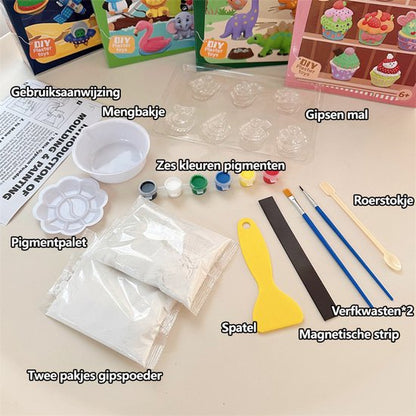 Knutselpakket Magneten Maken & Gips Gieten - DIY Creatief Speelgoed Set - Thema Eten met Taart, Kersttaart, Cupcake - Inclusief Verf & Vormpjes - Knutselen voor Kinderen - Educatief Speelgoed - Koelkast Magneten - Verjaardag Cadeau Jongens & Meisjes