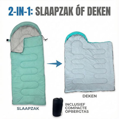 Lichtgewicht Slaapzak 1kg voor Kinderen - Compacte Envelop Slaapzak met Capuchon - 170x70 cm - Waterafstotend 380T Nylon - 4 Seizoenen - Machine Wasbaar - Ideaal voor Kamperen, Logeren & Wandelen - 2×Wegs Rits Inclusief Compressiezak - Muntgroen