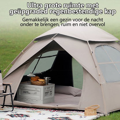 Automatische Pop-up Tent - Vierhoekige Kampeertent voor 2-3 Personen - Waterdicht met Vaste Zonnekap - Inclusief Draagtas - Ideaal voor Gezinscamping en Festivals - Met Zwarte UV-Block Coating - Snelle 3-Seconden Opzet - Kaki