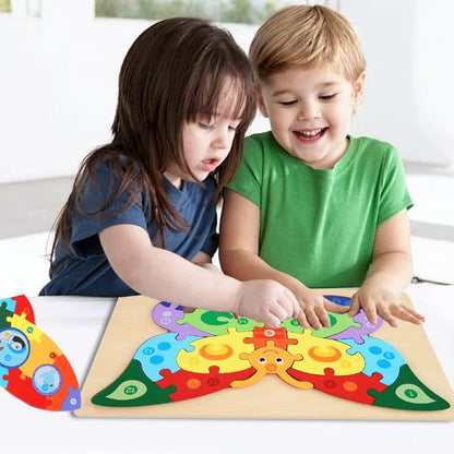 Houten Blokpuzzel-Montessori Speelgoed-3D puzzel-Kinderen-3 Jaar-Gift-Cadeau-14stuks-Hertje, Educatief Spel voor 3 4 5 6 7 Jaar, Cadeau voor Jongens en Meisjes
