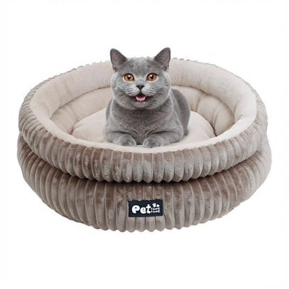 Donut Hondenmand & Kattenmand 65 cm - Fluffy Pluche Huisdierbed met Uitneembaar Kussen - Anti Stress & Kalmerend - Met Anti-slip Bodem - Zacht en Wasbaar in Machine - Ondersteuning voor Nek en Rug - voor Kleine tot Middelgrote Honden & Katten - Kaki