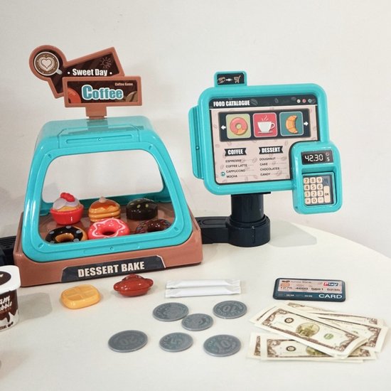 Speelset voor kinderen, 41pcs +, Koffiezetapparaat, Leren en Serveren Koffiemachine, Winkeltje Speelgeld met Licht & Geluid - Educatief Rollenspel - Interactief speelgoed - Keuken & Restaurant Verjaardag Cadeau voor Jongens & Meisjes 3 Jaar