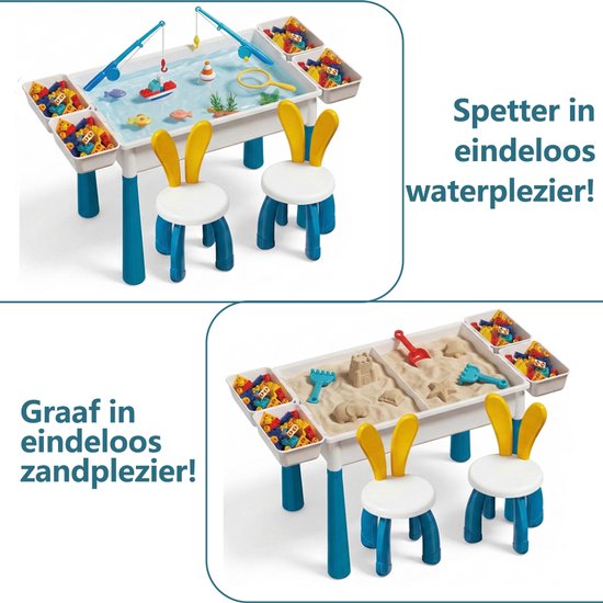 Kindertafel Met 2 Stoel + 4 Bakjes + 156 DIY-Blokken + 148 Schuifblokken - 2-in-1 Bouwtafel & Leertafel - Speeltafel Geschikt voor Duplo® blokken - Blokken Tafel Kinderen - zandtafel - watertafel - Ideaal Cadeau voor Kerst & Verjaardagen - Groen
