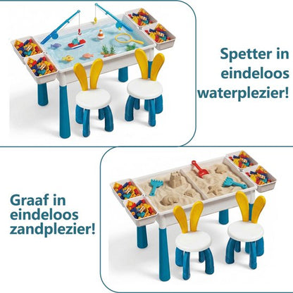 Kindertafel Met 2 Stoel + 4 Bakjes + 156 DIY-Blokken + 148 Schuifblokken - 2-in-1 Bouwtafel & Leertafel - Speeltafel Geschikt voor Duplo® blokken - Blokken Tafel Kinderen - zandtafel - watertafel - Ideaal Cadeau voor Kerst & Verjaardagen - Groen